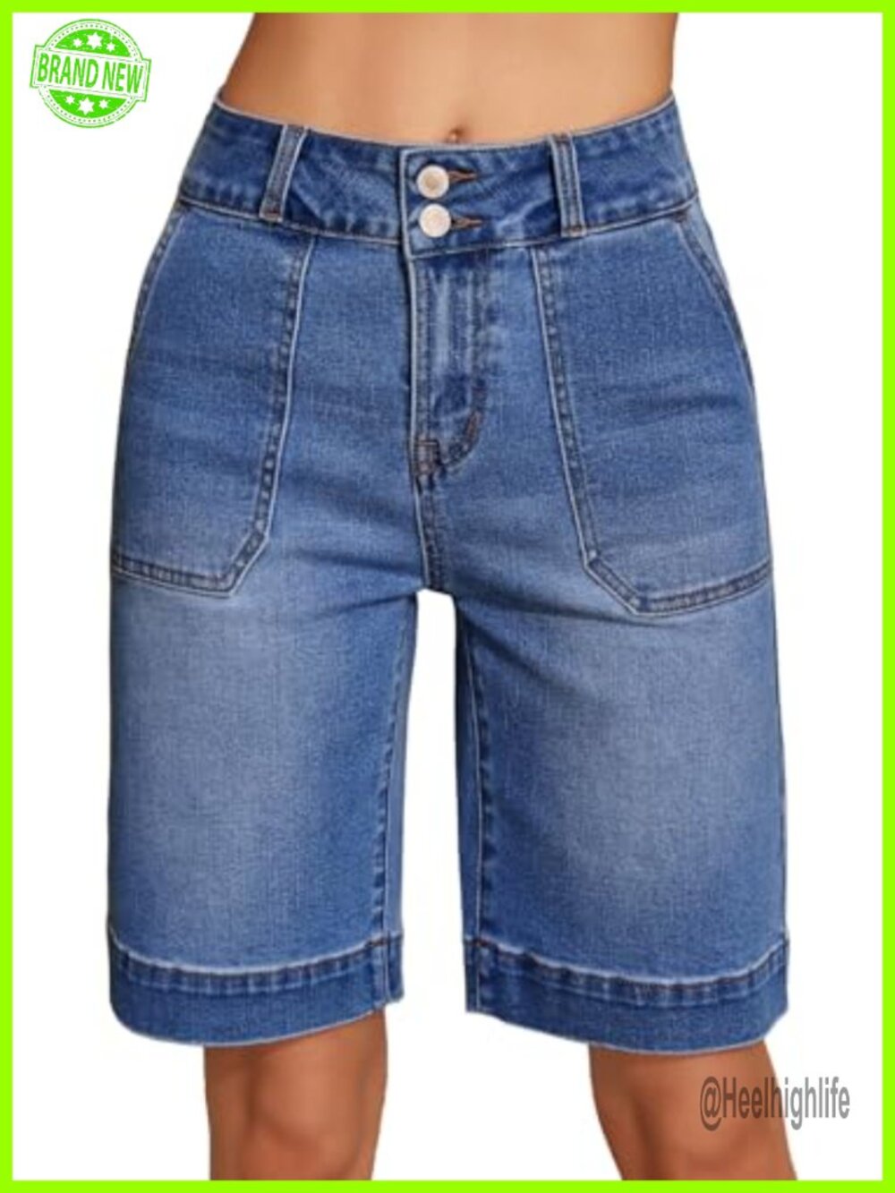 High Waisted Bermuda Denim Shorts Tummy Control Stretch Jean